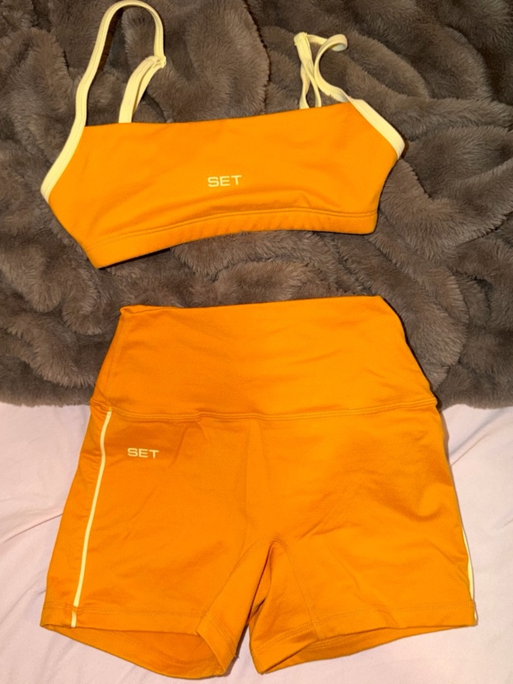 SET Active Orange Sports Bra & shorts size xs